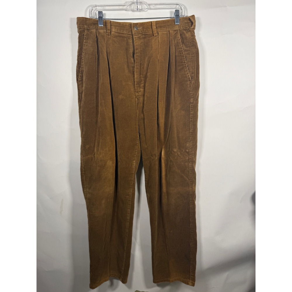 Polo Ralph Lauren Vintage Corduroy Pants Mens 35x32 Brown Pleated Made in USA - Picture 2 of 10